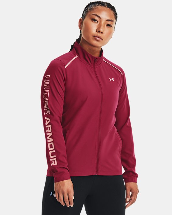 Women's UA OutRun The Rain II Jacket in Maroon image number 0